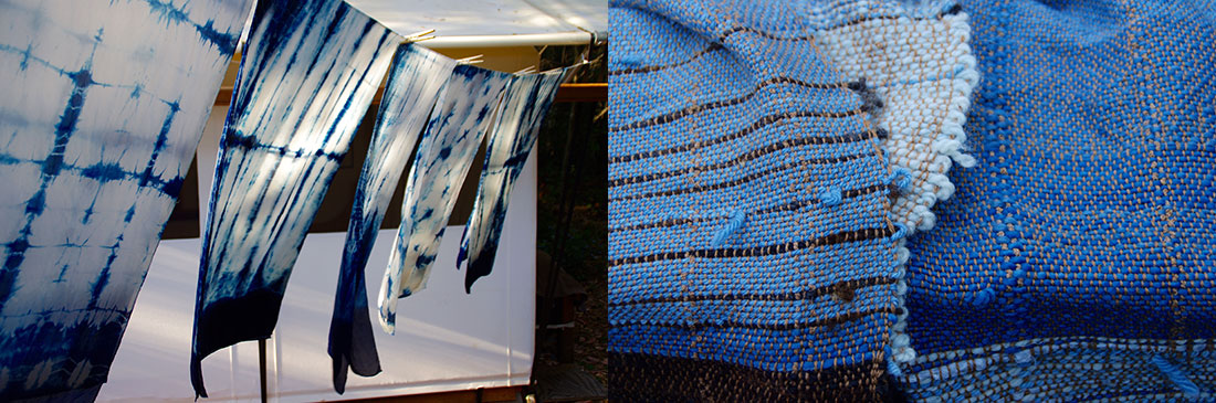 Kori's indigo-dyed scarves and weavings