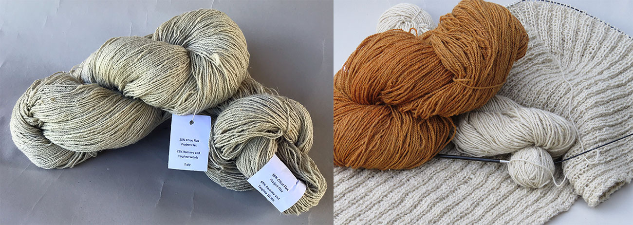 blended yarns of flax and wool from the Chico Flax Project