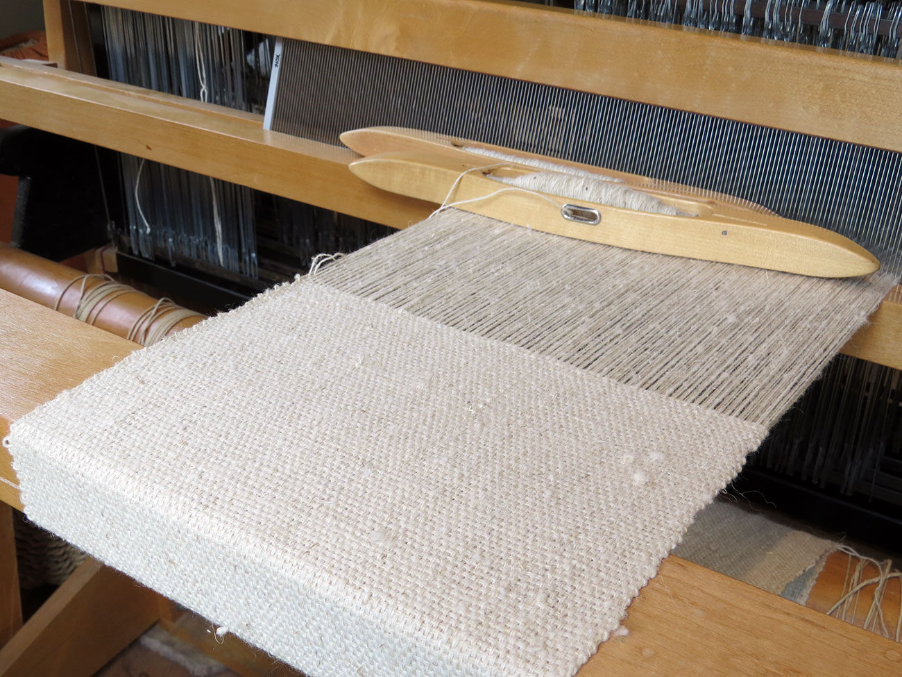 handwoven flax/wool cloth woven by Sandy Fisher of the Chico Flax Project